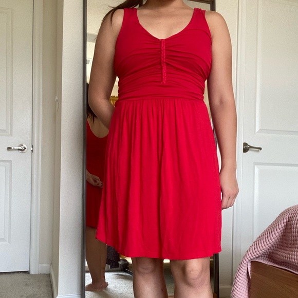 ModCloth | Red jersey knit dress with braid detail - Picture 6 of 6